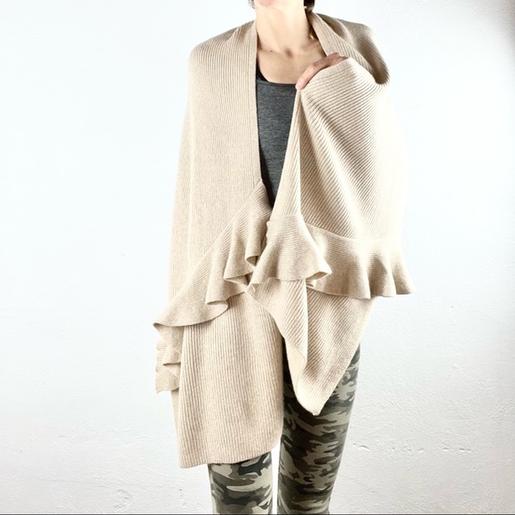 BANANA REPUBLIC |🧣Beige Italian Yarn Ruffled Wool Blend Rectangular Large Scarf - Picture 3 of 8